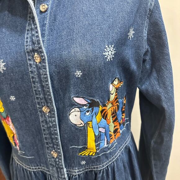Vintage Disney Winter Jean Dress Winnie the Pooh Medium - Picture 2 of 9